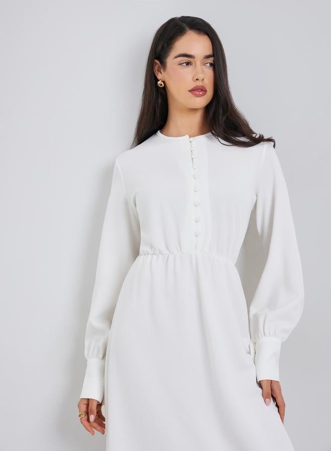 Styli Women White Buttoned A-Line Midi Dress - Image 2